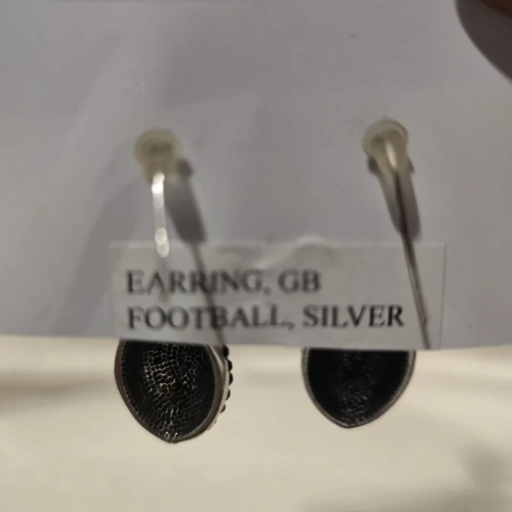 Green‎ Bay Packer Green Emerald Football Earrings Rhinestone Silver Tone Dangle